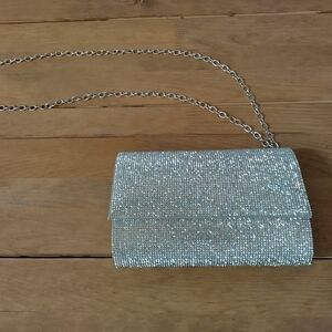 Windsor Sparkling Silver Clutch with Chain